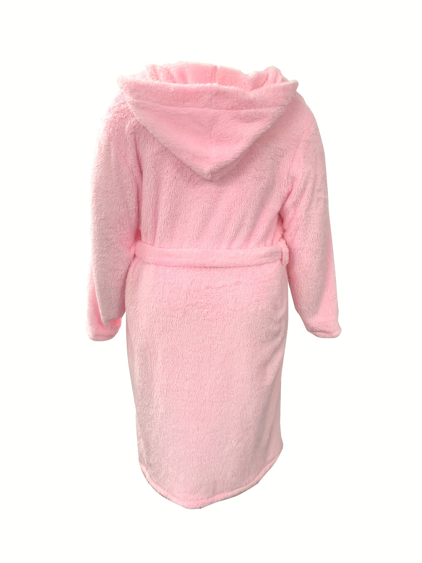 womens soft pink fleece robe hood long sleeve Temu South Africa