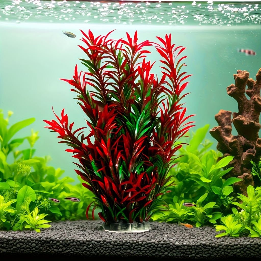 A 14.9-inch Red Artificial Aquatic Plant - Aquarium Plant - Decorative Landscape Water Plant For Fish Tanks, Made Of Non-toxic Pe Material, Suitable For Large Aquariums