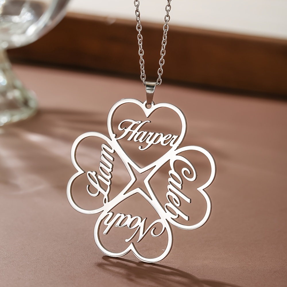 Image of Personalized Custom 1-6 Family Name 304 Stainless Steel Necklace, Elegant Heart Pendant Women's Necklace, A Perfect Gift For Family ' Daily Wear And For Holidays & Anniversaries