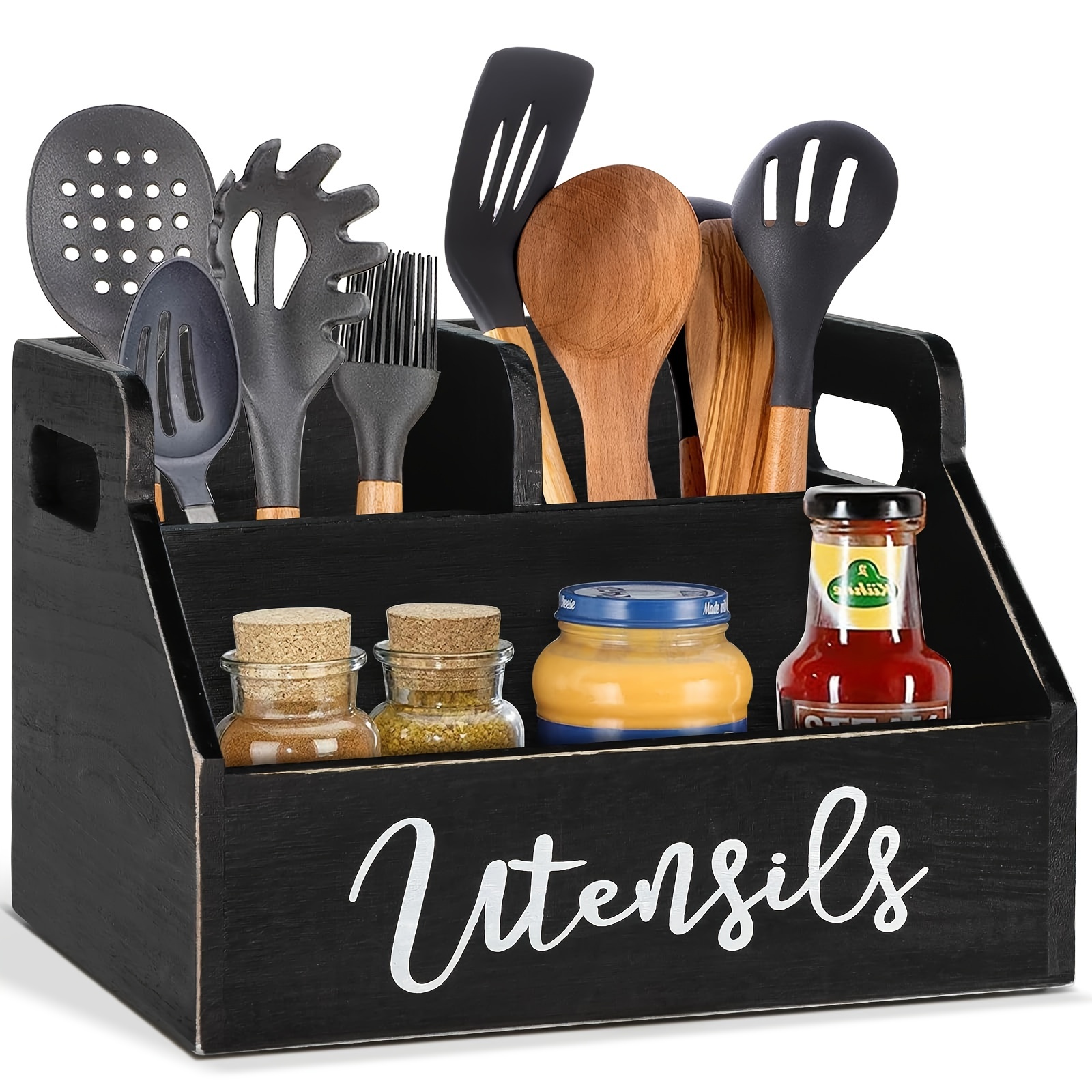 

Organizer For Countertop, Wood Silverware Condiment Organizer, Flatware 3 Compartments, Accessories