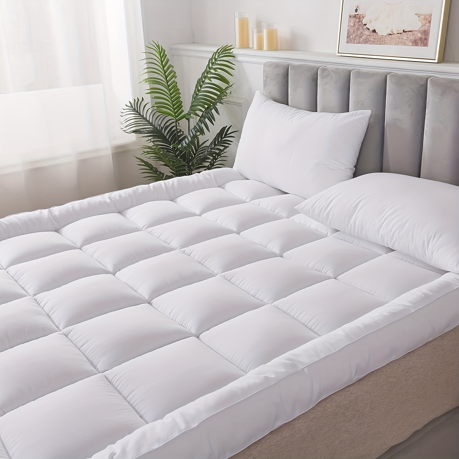 Super Soft 4Inch/ 10 Cm Deep Fill Mattress Topper Luxury Quilted Bed Pad With Elastic Corners Breathable, Durable, Machine Washable, Ideal For Single, Double, King Super King Beds For All Season Comfort