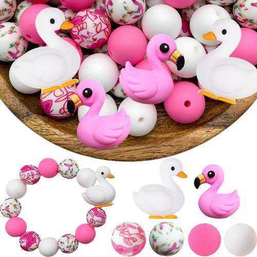 item picture 26pcs swan silicone molded loose beads series round beads suitable for jewelry decoration bead accessories for earrings necklaces bag chains phone charms makeup brushes and other diy craft materials ideal for easter holiday gifts