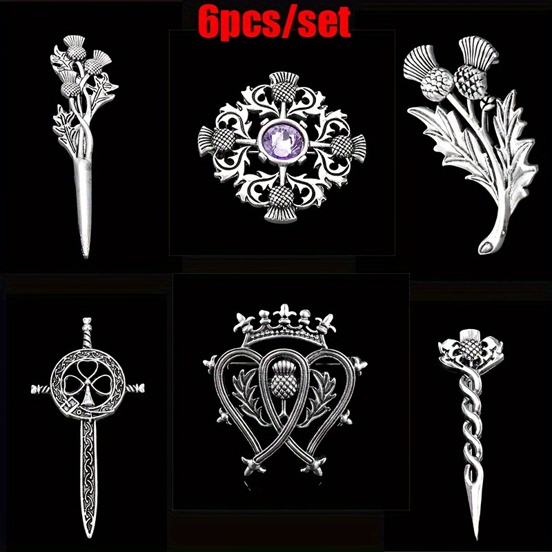 

6pcs/set Vintage Creative Scottish Thistle Flower Brooch Retro Clothes Lapel Pins Jewelry Set Gifts