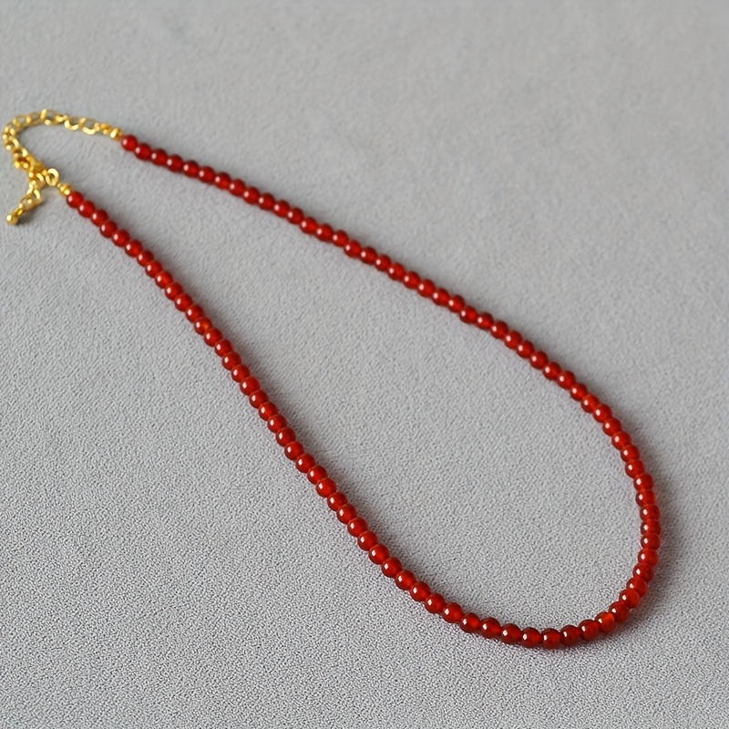 TEMU Natural Stone 4mm Round Carnelian Necklace - A Symbol Of And . Ideal For Daily Wear To Your , Gorgeous Enough For Date Nights, And For Birthdays
