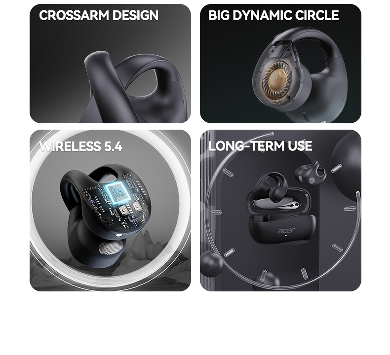 [Acer official genuine] TWS Wireless Headset Heavy Bass Stereo Sound Ultra Long Life Sport Running Clip On Ear Low Latency Gaming Mode HIFI Audio Lightweight Touch Control Design Stylish Design Long Wear No Pain Learning/Telephone/Business/Music Christmas Gift/Valentine's Gift Recommended Multi-Device Compatible Mobile Phone/Tablet/Laptop Built-in Microphone with Type-C Charging Case