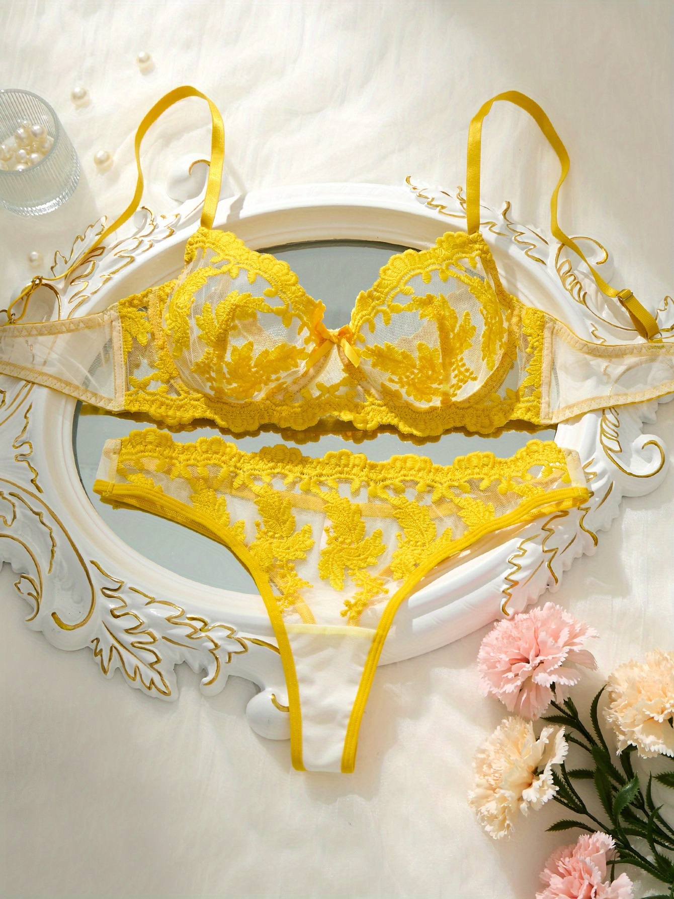 yellow bra set sold on Temu United States