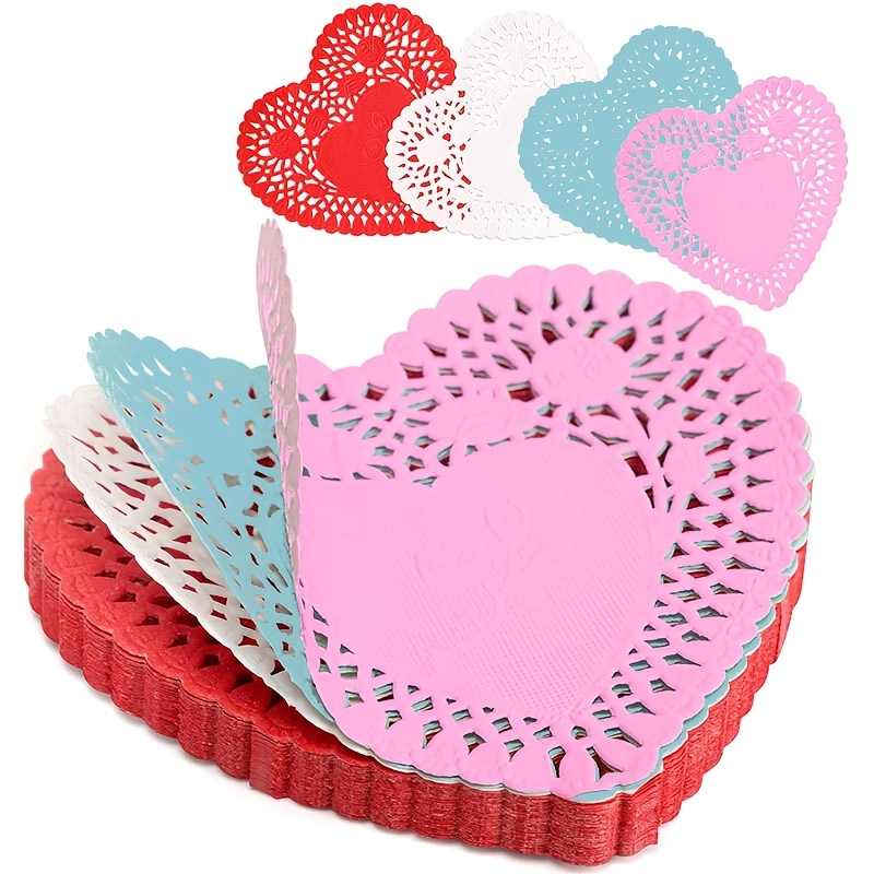 

400pcs Heart-shaped Paper Doilies Set - Valentine's Day & Wedding Decor, Red/pink/white Lace Cutouts