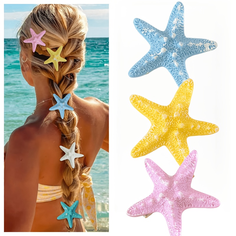 TEMU 3 pinzas para el cabello grandes con forma de sintética, estilo de vacaciones en , pinzas para flequillo, horquillas tipo para fotos, adornos