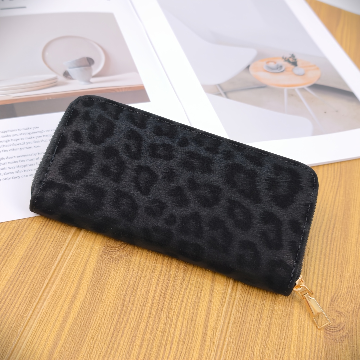 TEMU New Women's Leopard Print Zipper Wallet, Multi-card Slots Coin Purse Id Organizer Credit Card Handbag