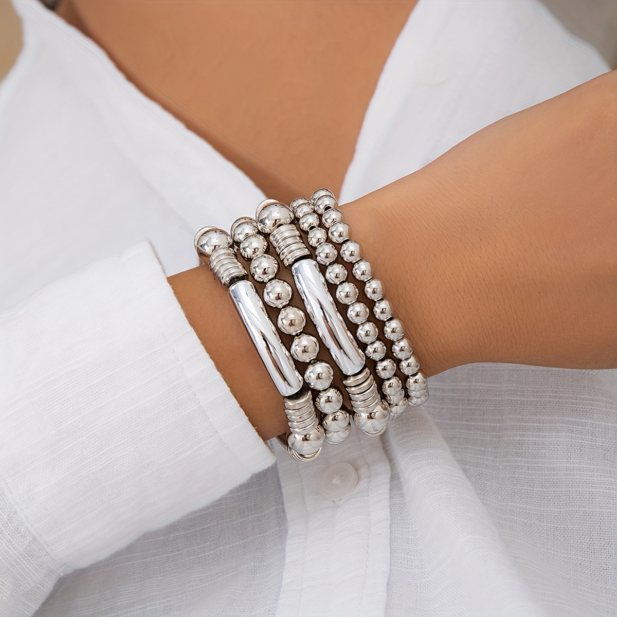 

5pcs Set: & Silvery Bracelets For Women - -layered, , For Parties, Vacations & Weddings