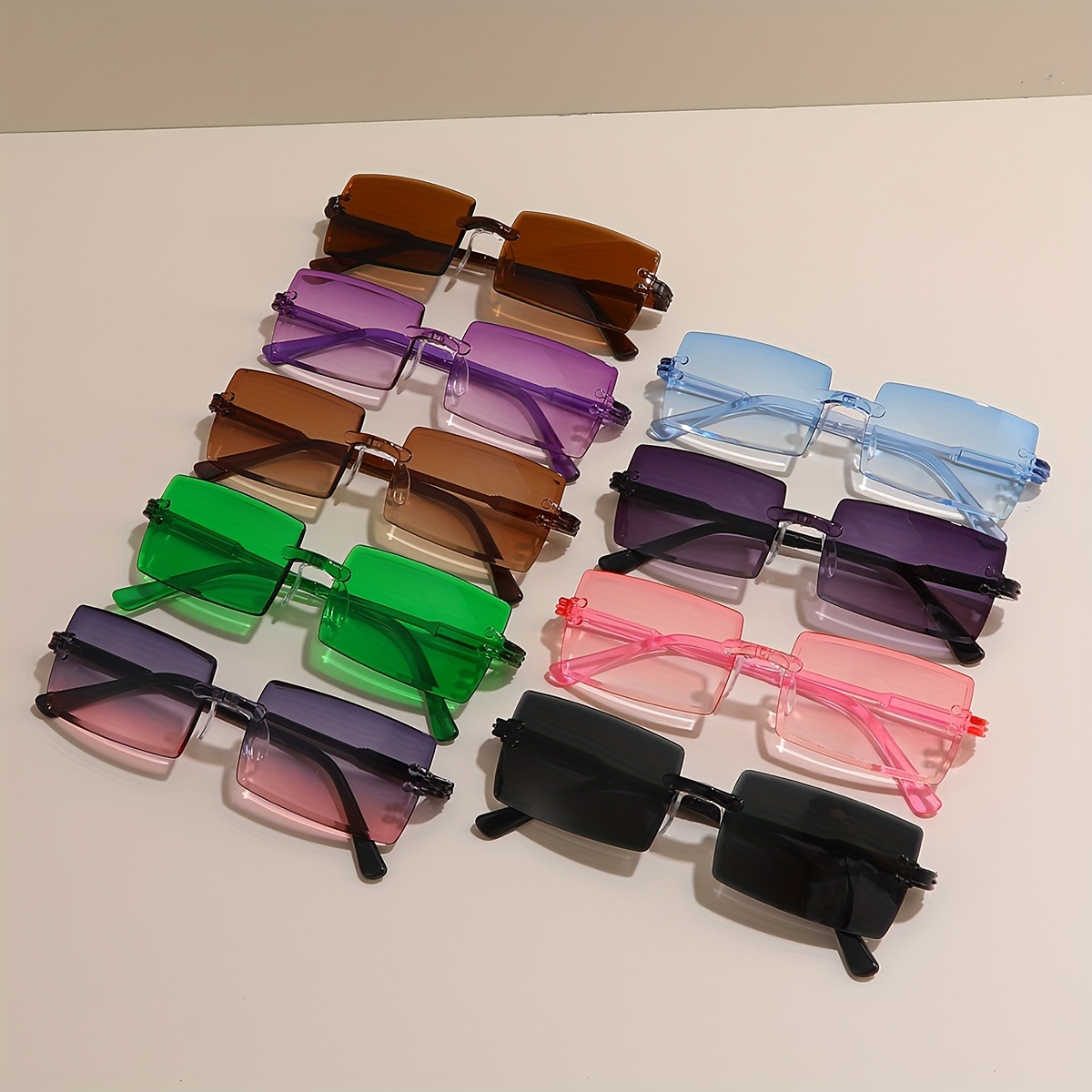 

9-pack Rectangular Fashion Glasses, Gradient Ocean Lens, Anti-reflective Pc Material, Plastic , Unisex Sun Eyewear For Hiking And Casual Wear