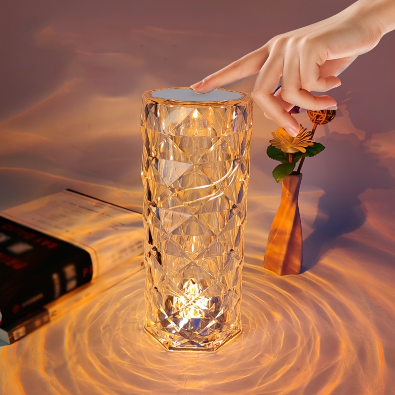 

1pc Crystal Table Lamp, 3colors Rose Touch Sensor Lamps, 3-color Projection Light, Color Changing Night Light For Bedroom/living Room/party Dinner Decor Creative Lights Housewarming Gift
