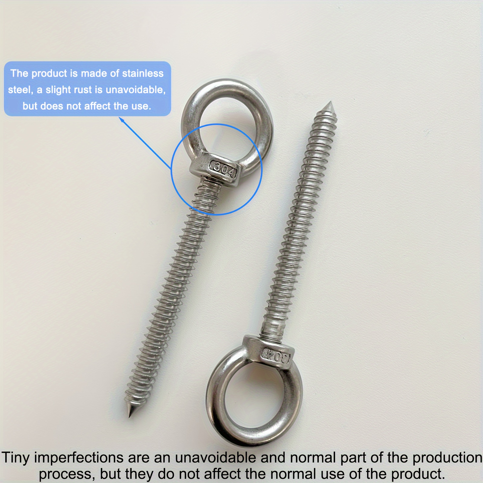 Image of Houtinky 2-pack Stainless Steel Eye Hooks, M10 Self-tapping Ring Screws, 5.5 Inch Heavy Duty Load Bearing 500lbs, With Finish For Hammock Stand, Swing Chair, Yoga And Heavy Duty Applications