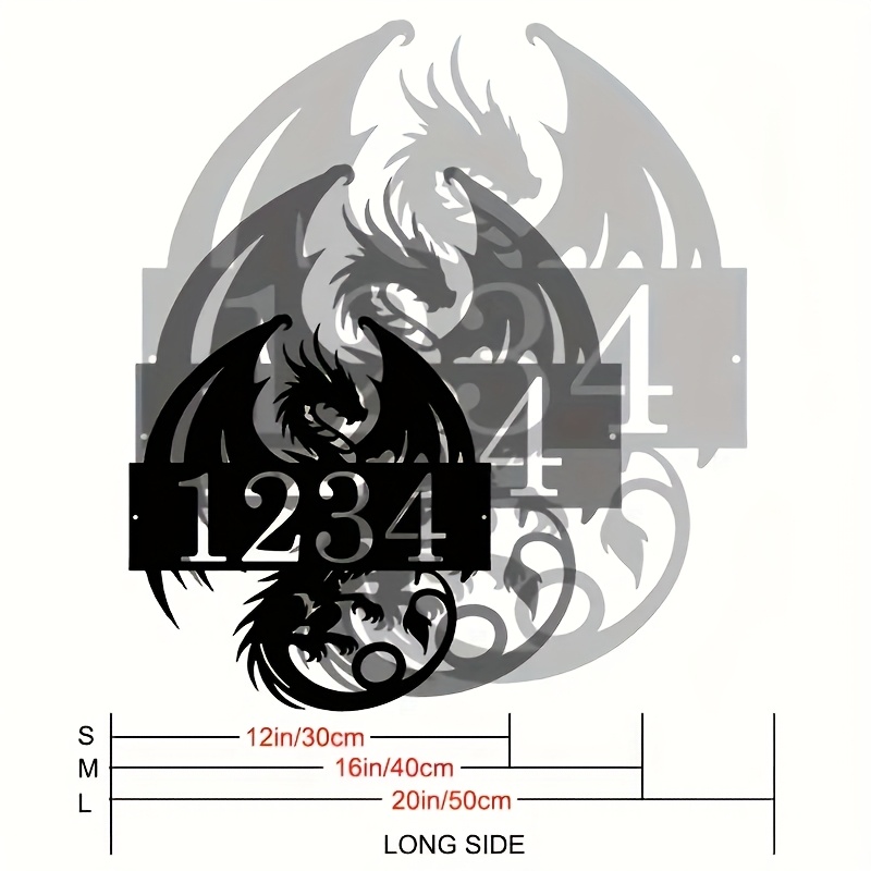 TEMU 1pc Customizable Dragon Flame Metal Address Sign - Durable Wall-mounted Outdoor Home, Farmhouse, Kitchen, Living Room, Office Decor With English