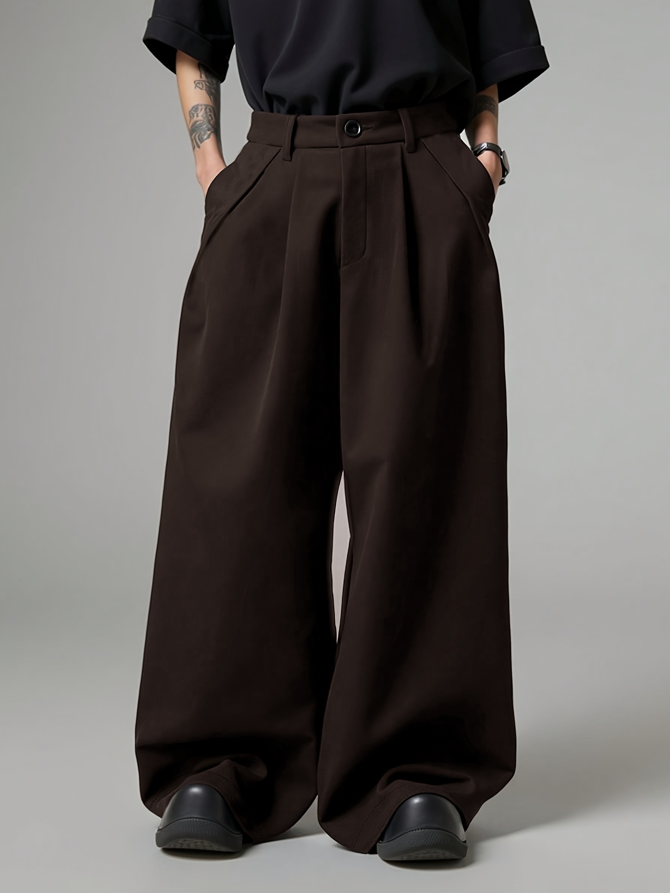 men's casual wide leg trousers relaxed fit solid - Temu