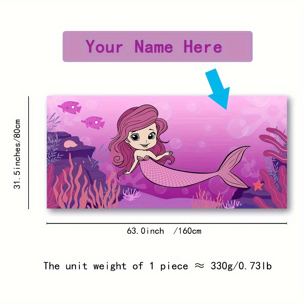 TEMU 1pc Name Customized Beach Towel, Cute Mermaid Print Microfiber Beach Towel, Absorbent And Quick-drying Women's Towel, Soft Beach Blanket For