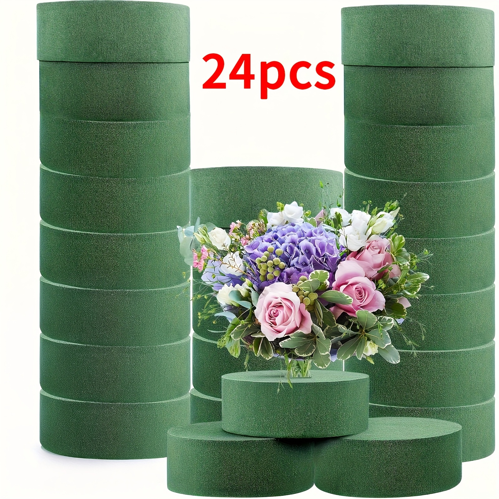 TEMU 24pcs No.onepaul Blocks - High-quality Wet/dry Flower Foam Discs For Artificial & Fresh Flower Arrangements, Durable Reusable Foam For Bouquets,