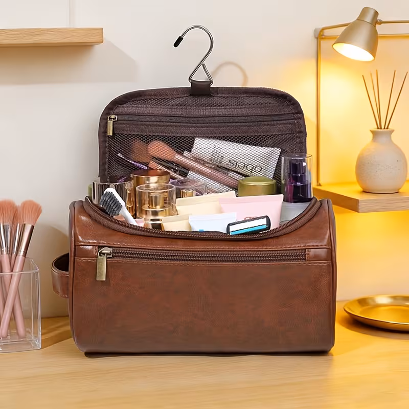 a mens toiletry bag made of high quality durable materials stylish for travel storage suitable for trips beauty and personal care it a great gift for men and used as a hanging makeup bag shaving kit travel toiletry organizer Product details 0