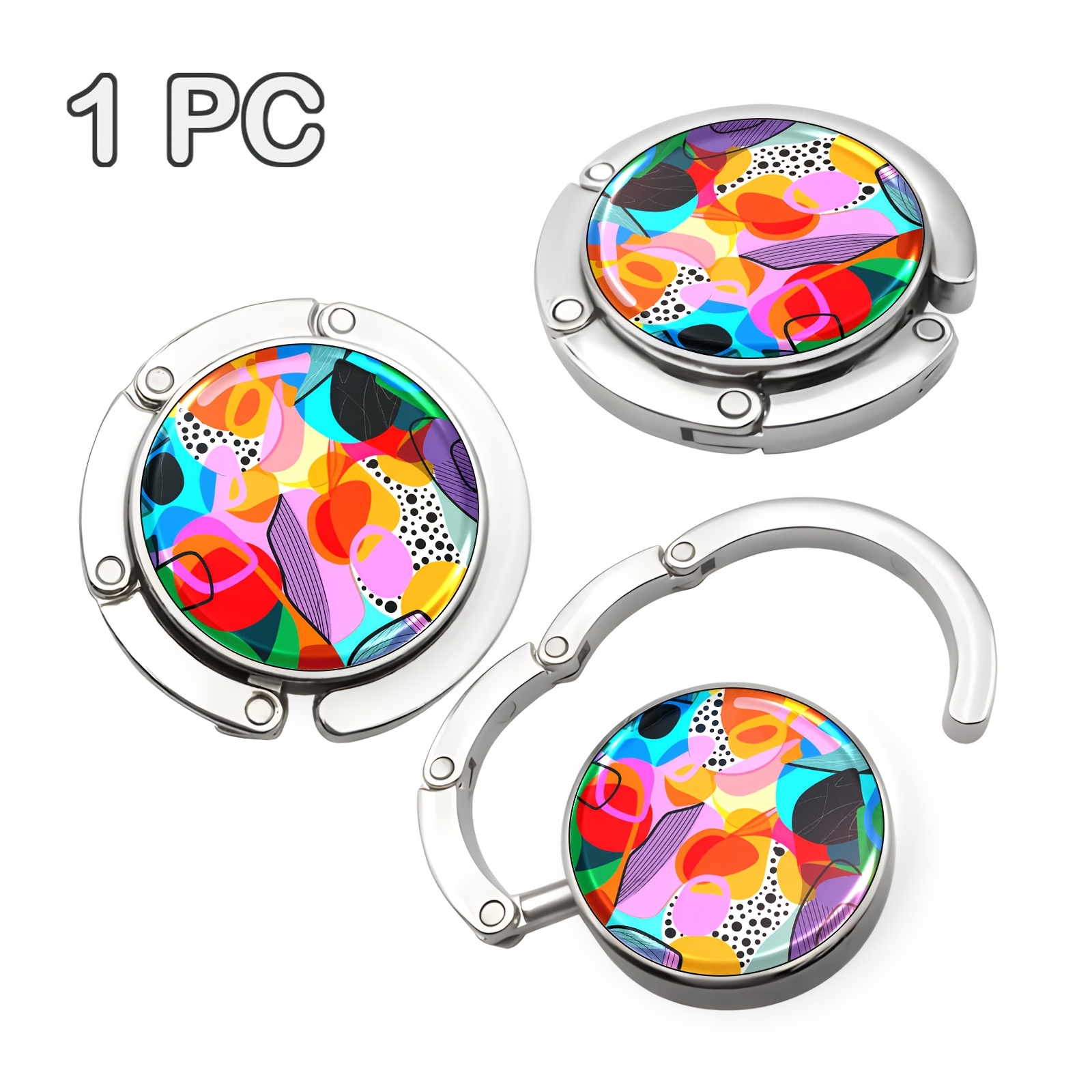 TEMU Colorful Abstract Geometric Print Portable Hook, Foldable Handbag Storage Hook, Mature Style, Unique Gift, Suitable For Travel And Home Use,