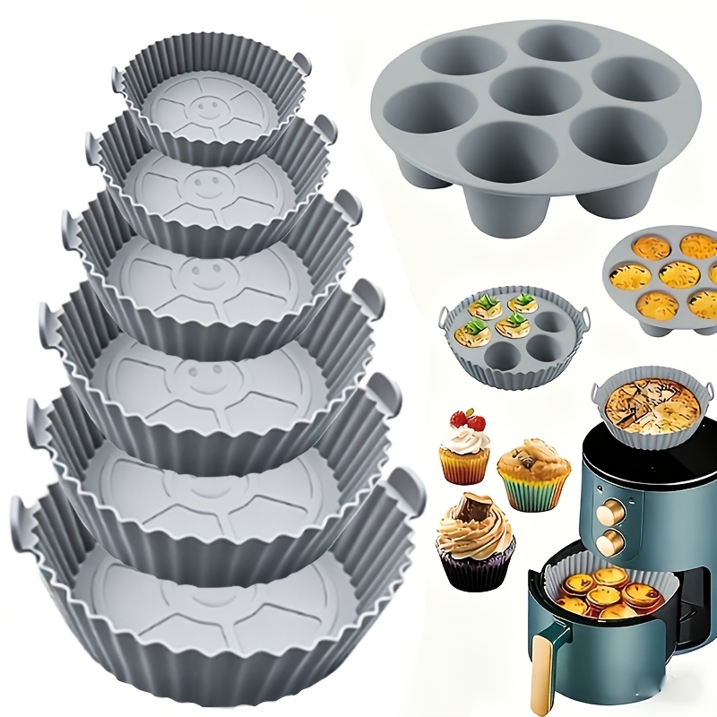 Image of 7pcs Air Fryer Baking Set: 6pcs Liners () And 1pc 7-hole Cake Mold - Scalloped Edges, Easy Clean And Reusable - Perfect For Air Fryer, Oven And Microwave - Kitchen Essential