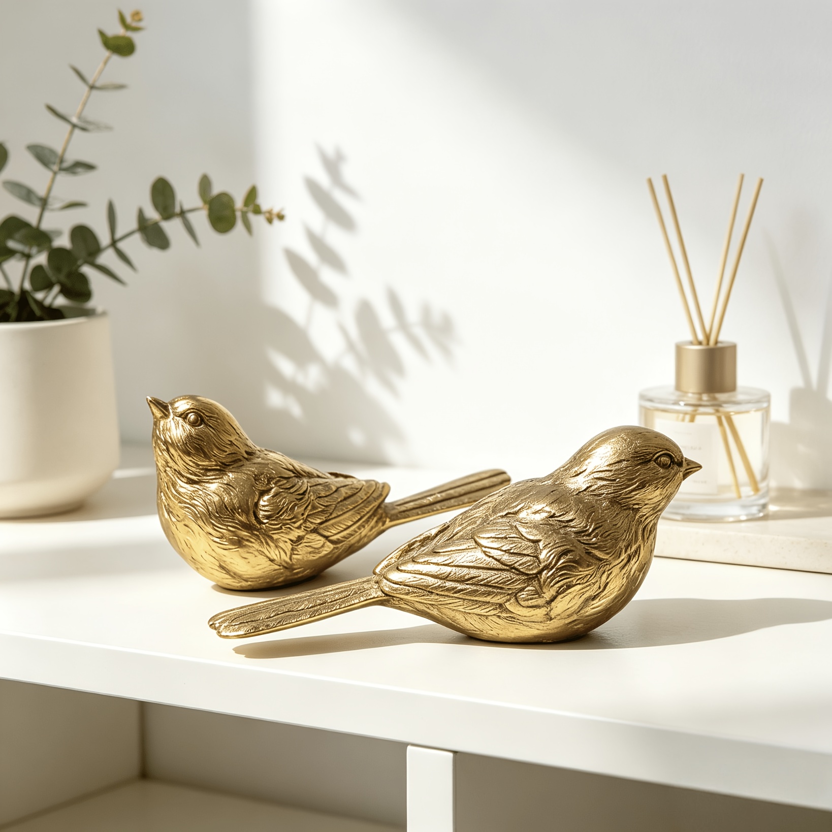 TEMU 2pcs Retro Old Golden Simulation Bird Ornaments Resin Material Soft Decoration Ornaments Suitable For French Retro Light Pastoral Style Nordic