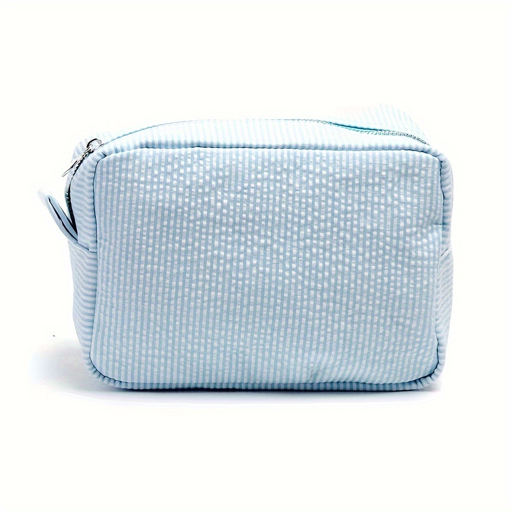 Image of Striped Personalized Makeup Bag, Travel Portable Bag, Custom Embroidery Name Makeup Storage Bags, For Girls Teenagers