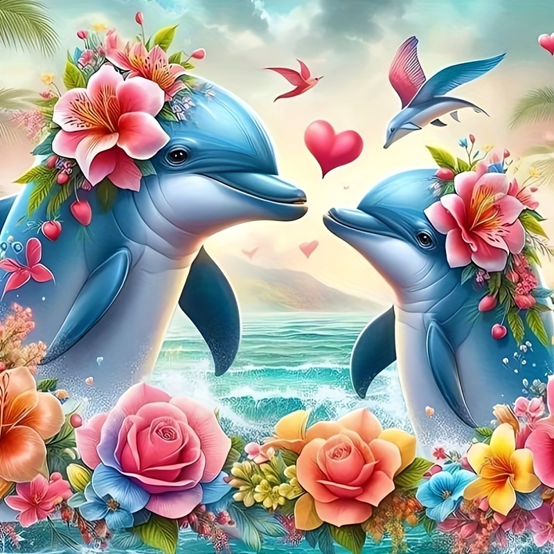 

1pc Dolphin Kiss Pattern Diamond Art Painting, Full Round Diamond Art, Decorative Wall Art Hanging Painting Home Decoration Valentine's Day Gifts, Decorative Craft Wall Art For Home Wall Decor Gifts