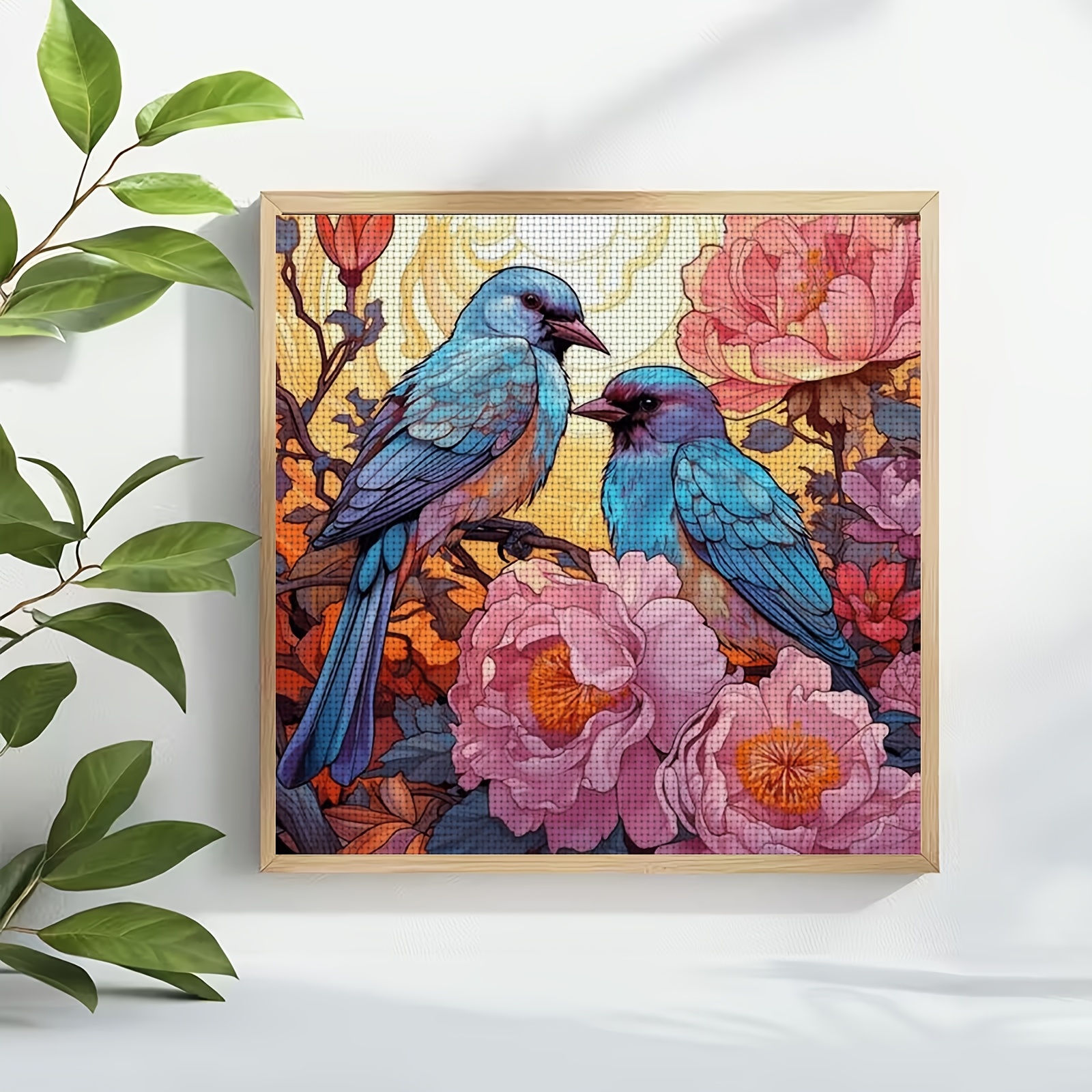 Cross-Stitch Printing Kit, Double Bluebirds in Bloom Design