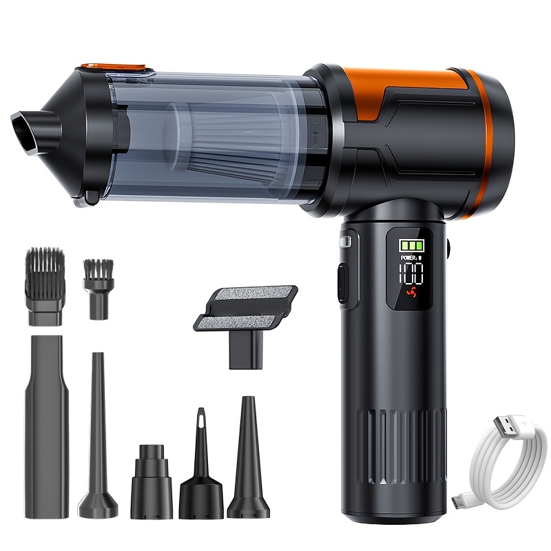 TEMU Car Vacuum Portable Cordless, 230000pa 2in 1 Vacuum Cleaner&air Duster, 130w Brushless Motor Handheld Vacuum Cordless With 6000mah Battery, Led