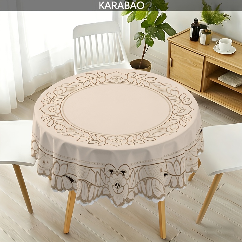 TEMU 1pc Vintage Round Tablecloth Suitable For Dining Table - Elegant Floral Round Table Cover, Fabric, Fits Round Tables, Indoor/outdoor Use, Ideal