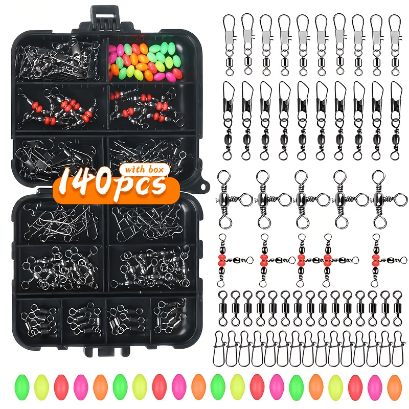 TEMU TAKAMI Kit d'outils de pêche 140 pièces, ensemble d'accessoires de colle pour boîte à pêche avec épingles renforcées, émerillons américains,