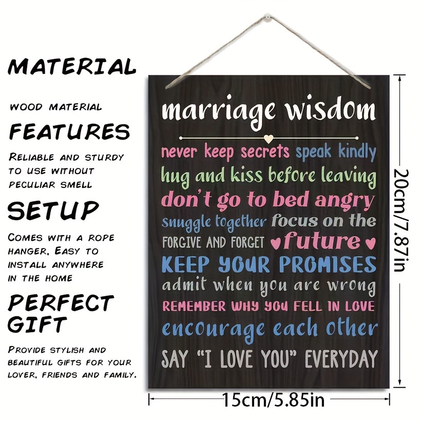 

Marriage Wisdom Sign: Decorative Wooden Plaque For Home, Wedding Gift, Anniversary Decor, Farmhouse Style Wall Art