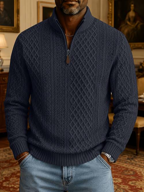 4pcs mens half zip stand collar knit sweater jacquard sweater autumn winter warm inner layer spring autumn outerwear light luxury diamond pattern knit texture soft and elastic friendly fabric winter clothes for men