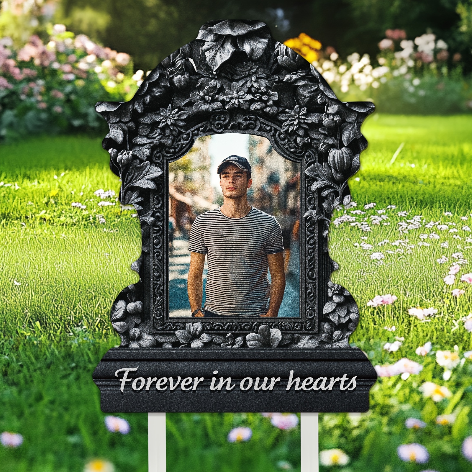 

Customizable 2d Tombstone Sign - Sparkling Silvery , Personalized Pet & Friend Memorial With Photos - Garden, Yard, And Outdoor Lawn Decor