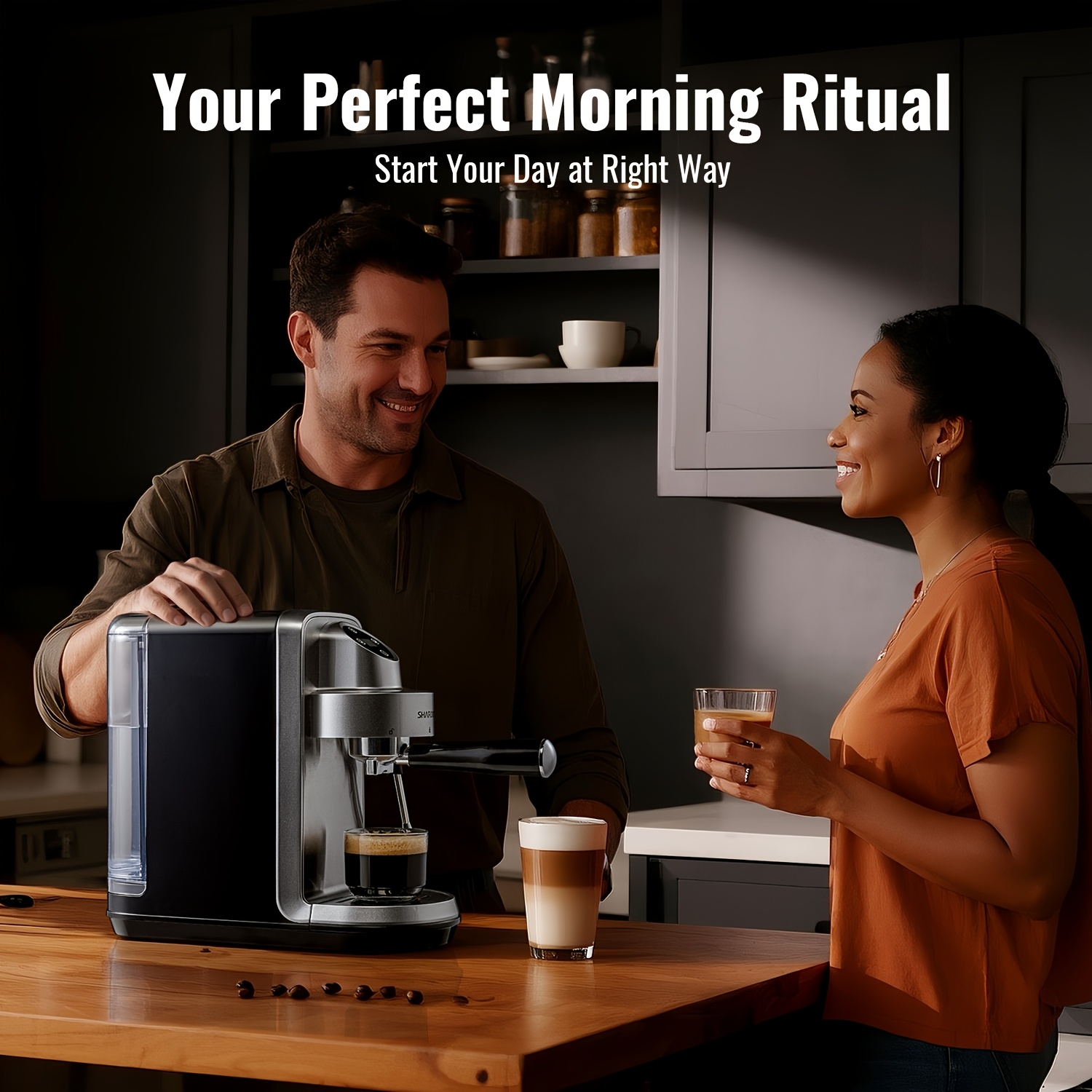 Espresso Coffee Maker - Automatic Espresso Coffee Machine with Milk Frother, 20 Bar Pressure, 1 & 2 Shot Options, Milk Frother, Kaffeemaschine for Lattes, Cappuccinos & Macchiatos, Fast Heating, Easy to Use for Rich, Creamy Coffee, Kitchen Appliances