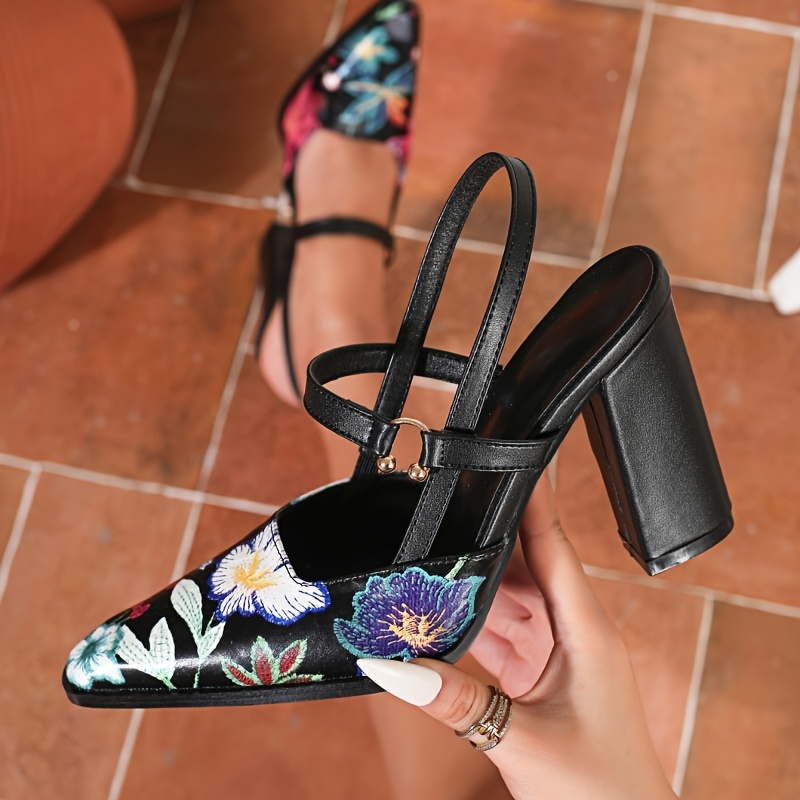 Shop black floral block heels Factory Sale Black Friday