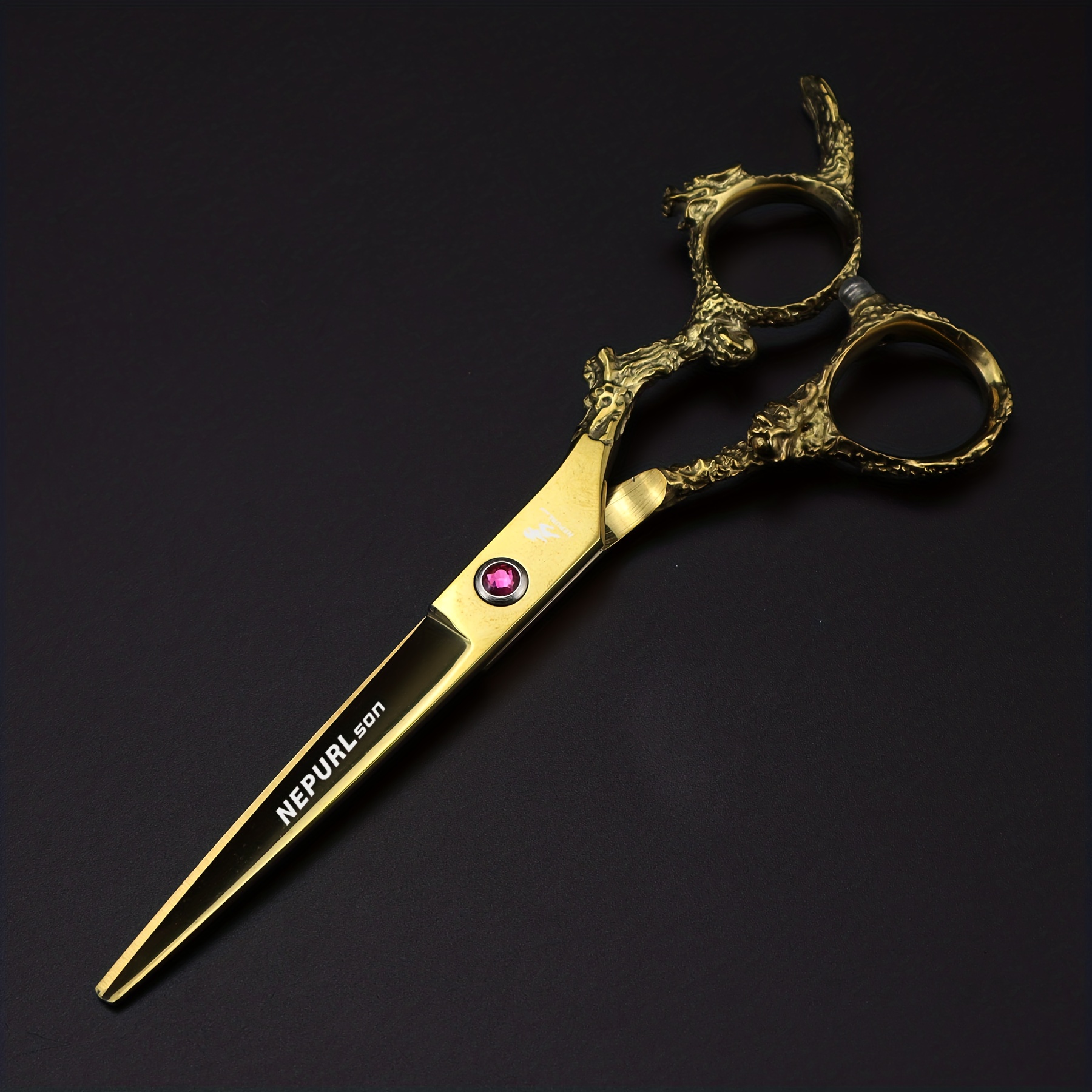 TEMU 6.0 "golden Color Blue Dragon Handle Hair Scissors Hair Scissors Cut Flat Cut Bangs Cut Teeth Cut Thin