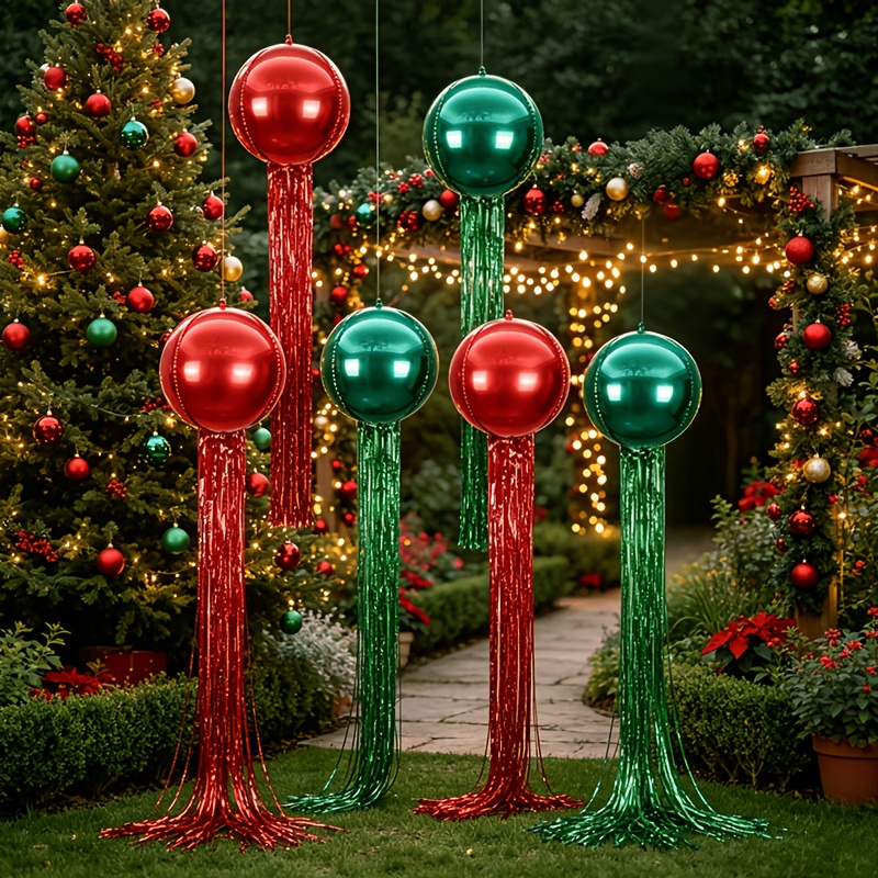 TEMU 12 piezas de globos colgantes de Navidad, globos 4D de 10 pulgadas rojos y verdes con hilo de y , decoraciones para árbol de Navidad, adornos