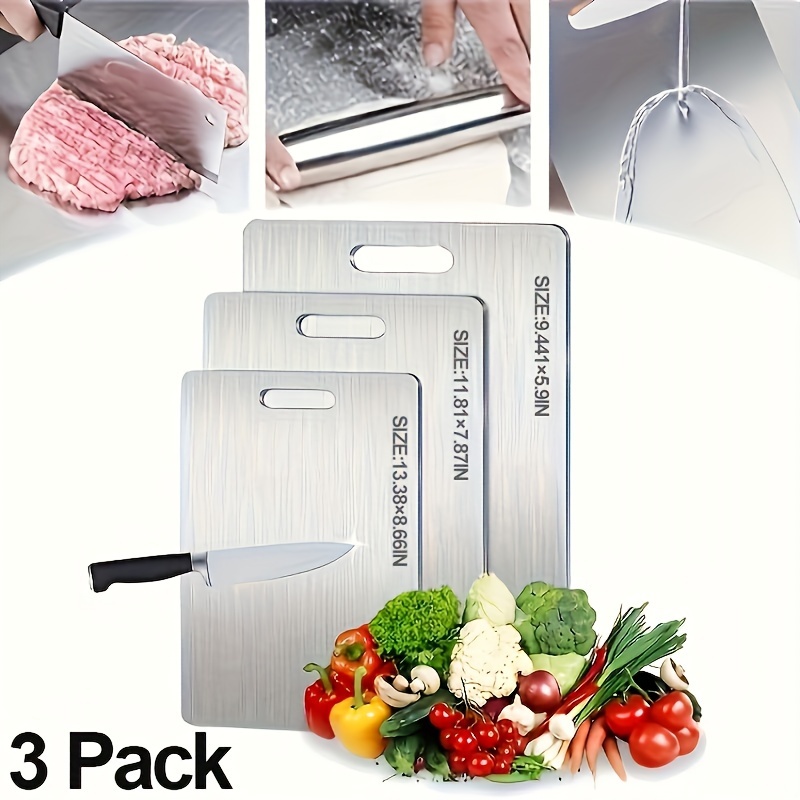 

3pcs Stainless Steel Set - Dishwasher Safe, Double-sided For Cooking Tasks, -safe Kitchen , 9.84x5.9", 11.41x7.87", 13.38x9.05