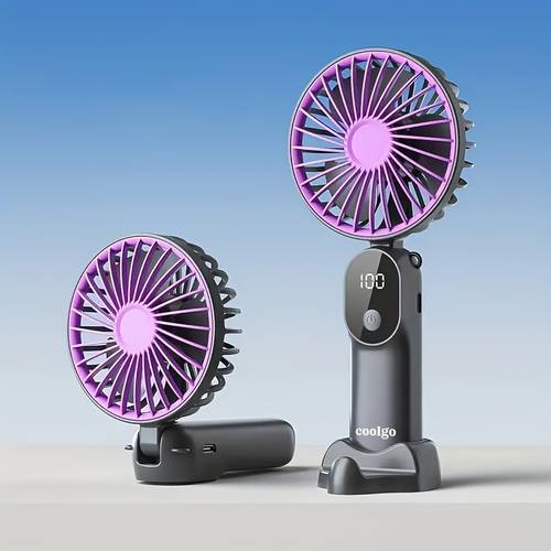 portable mini fan usb rechargeable 6 speed adjustable led display lanyard fan 90 foldable base stand fan 3 in 1 multifunctional fast cooling outdoor fan