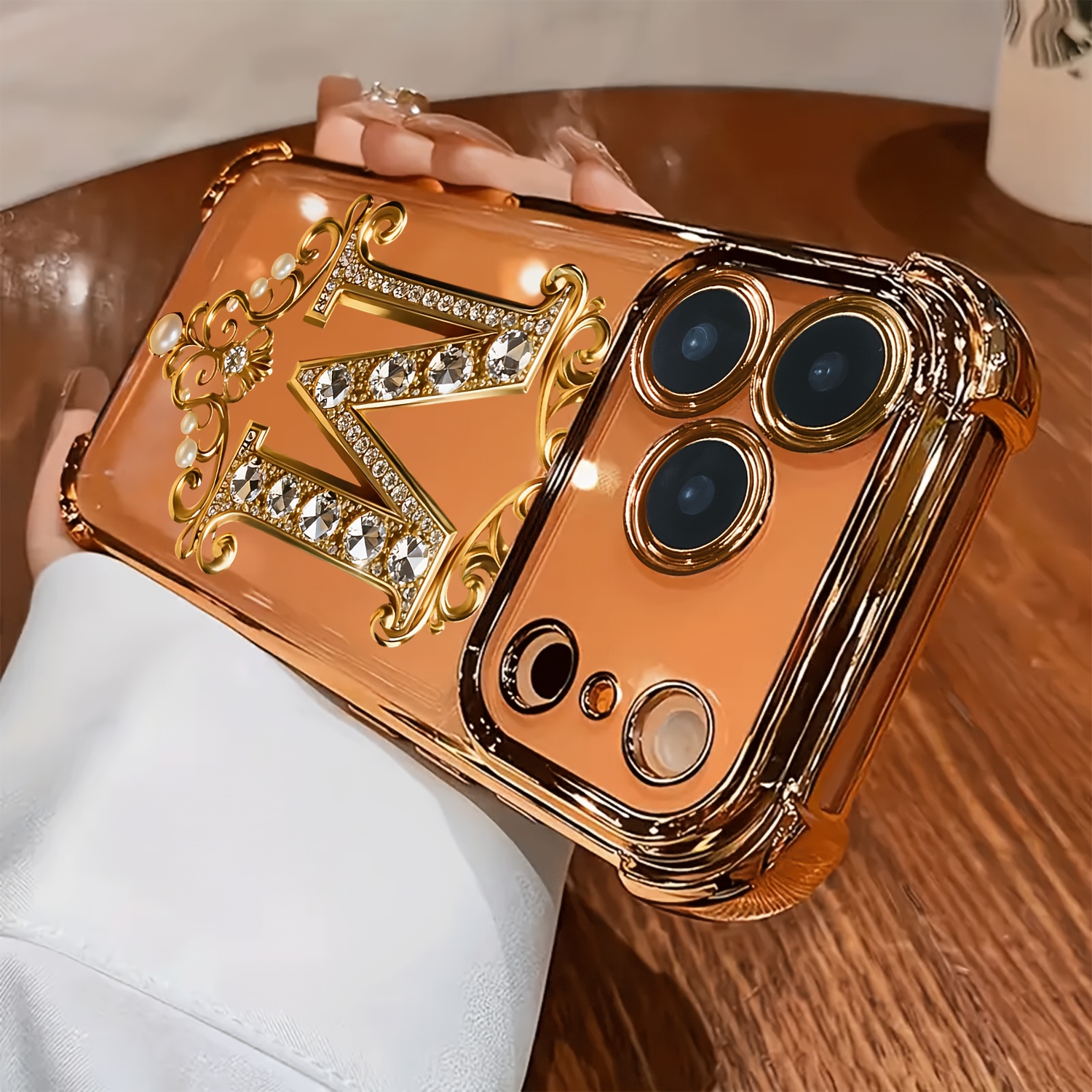 TEMU Phone Case - Phone Case: A New Electroplated Transparent Shockproof Case Featuring A Creative Diamond Golden 'm' Pattern, Compatible With Iphone