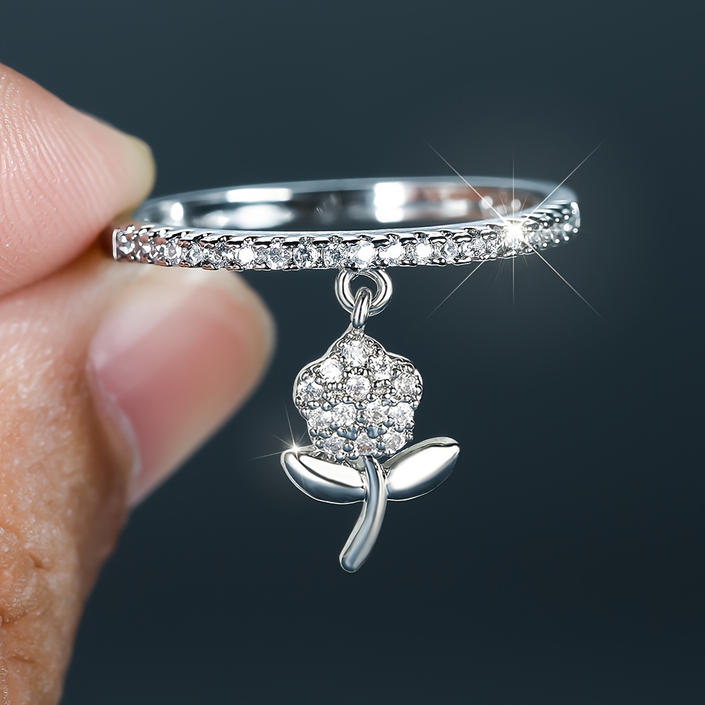 Flower Pendant Ring with Zirconia - Elegant Wedding Accessory