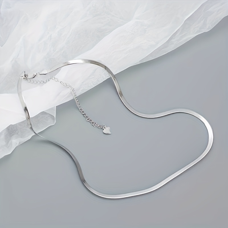 TEMU 1pc S925 Pure Silvery Thin Flat Snake Bone Chain Necklace Elegant Necklace Jewelry, Gift