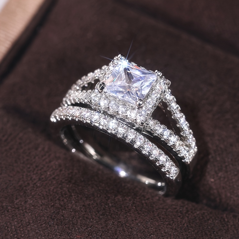 2pcs Geometric Square Ring Set for Women, Wedding & Daily Wear