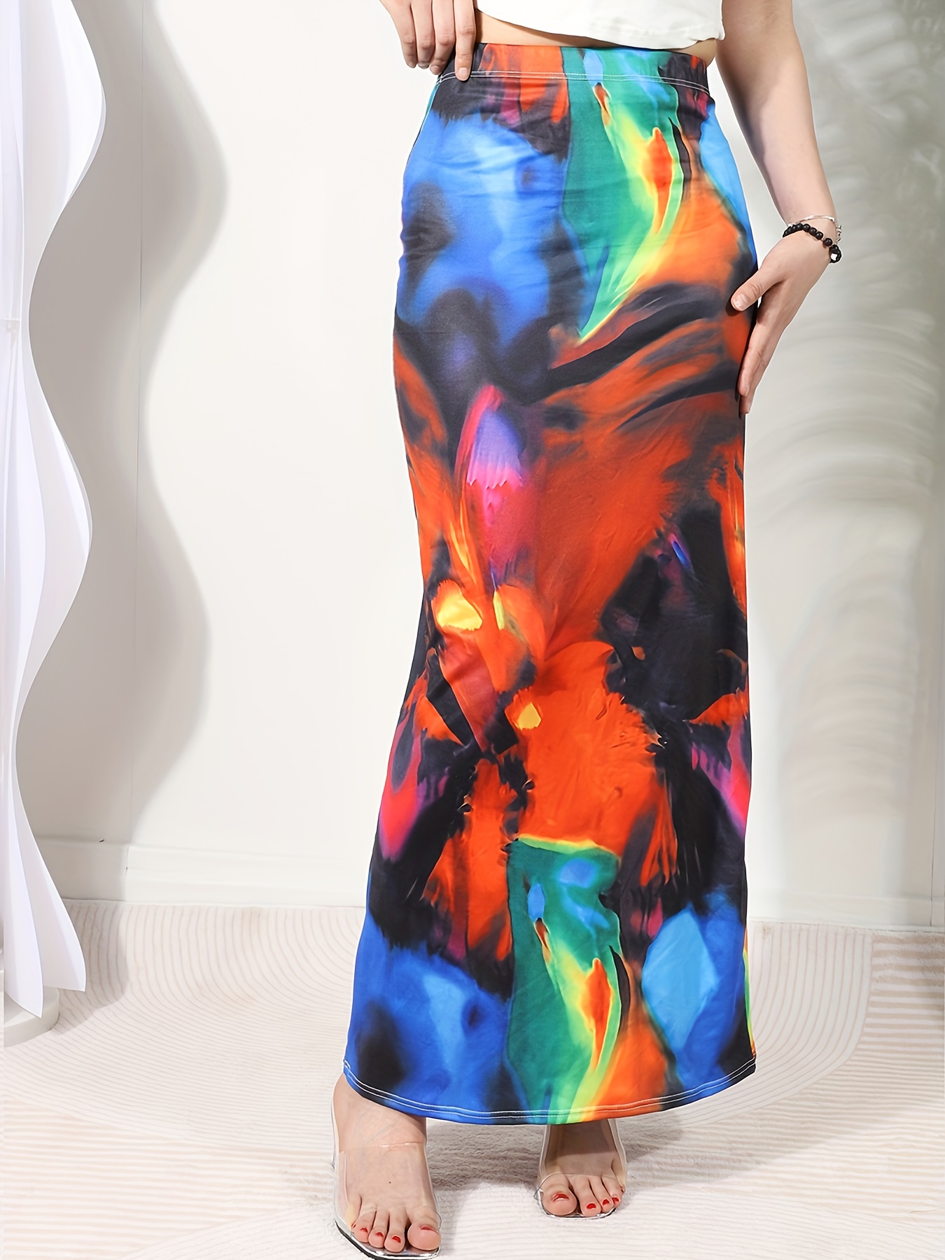 bsq311 womens tie dye pencil skirt vibrant abstract print Temu