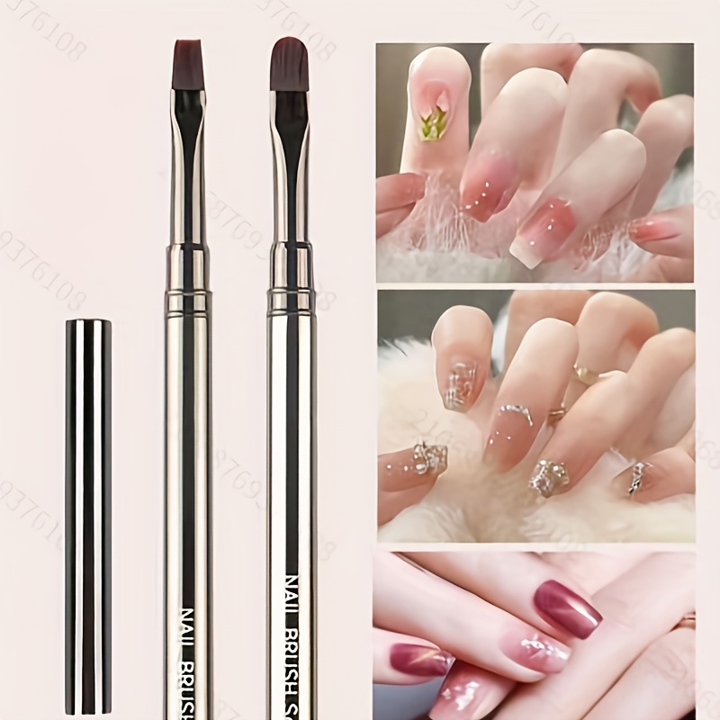 E-shop 2 Stück Flache Ovale Gel-Nagelpinsel-Set, Metallgriff, Feine Spitze für Nagelverlängerung Malerei, Professionelle Nagelkunstpinsel,