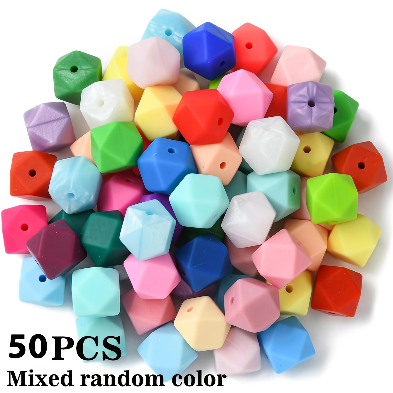 TEMU 30/50pcs Silicone Beads, Hexagonal Silicone Bead Bulk Spacer Beads Set, Random Colors, For Bracelet, Necklace, Keychain And Other Jewelry Making