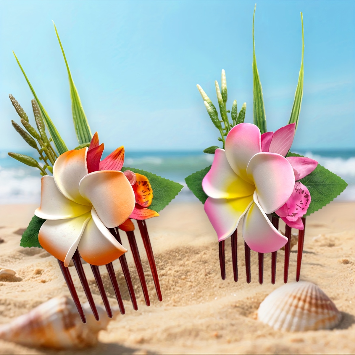 E-shop 2 Stück Hawaiianische Schaumstoff-Simulationsblumen Seitliche Kamm Künstliche Orchidee Haarkamm Geeignet für Braut Hochzeit Hawaiianische Strand