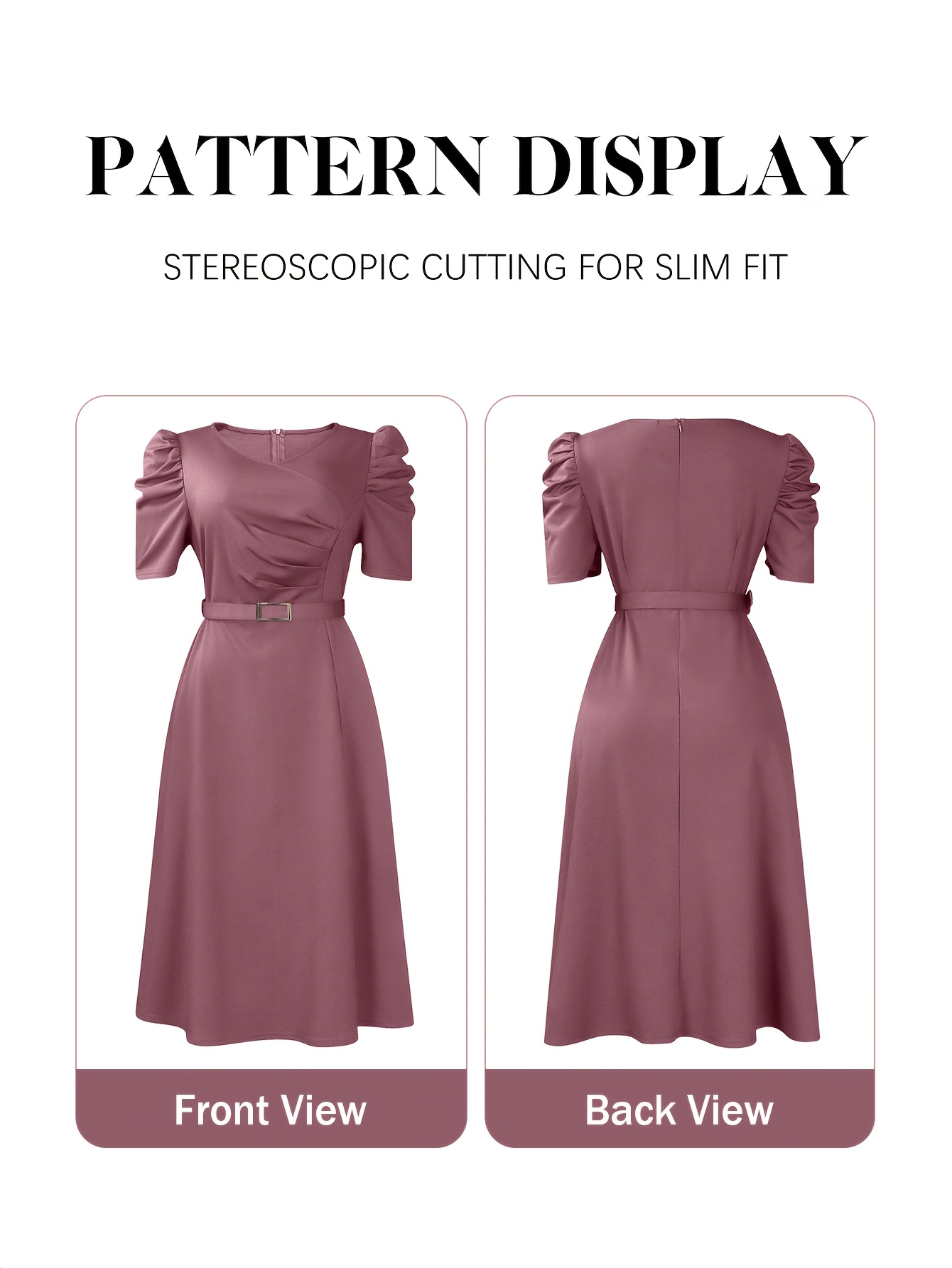 Elegant V-Neck Midi Dress with Ruffle Details | Solid Color Short Sleeve, Waist Belt, Flowing Skirt for Spring/Summer, Comfortable And Stylish Fit And Flare Silhouette