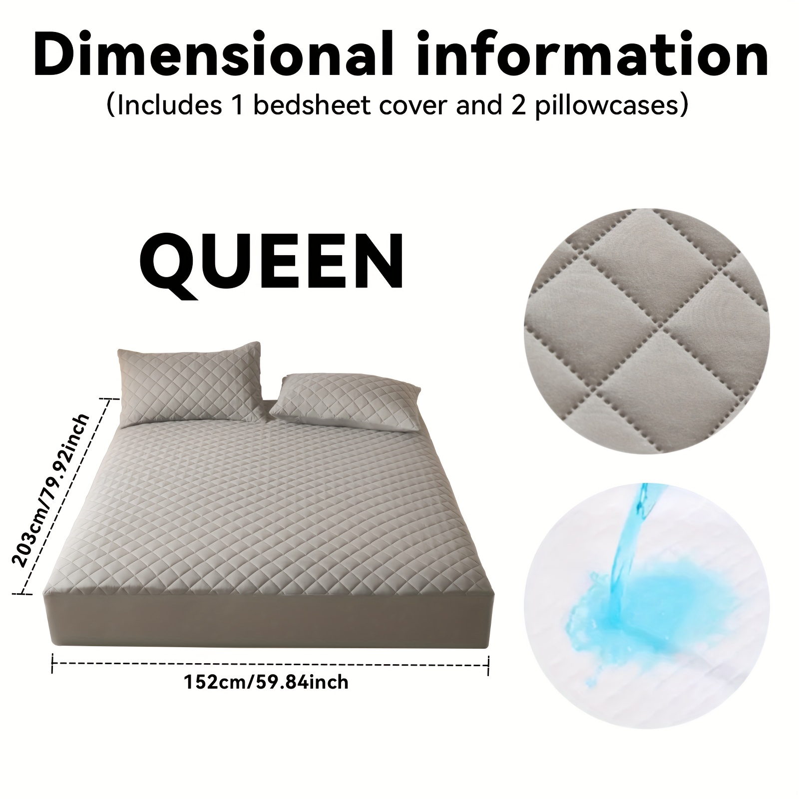 TEMU 3pcs Set, Including 1 Ultra Soft And Waterproof Mattress Protector And 2 Pillowcases Thickened Dust-proof Cooling Mattress Cover, Solid Color